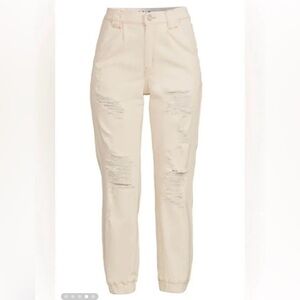 NWT Indigo Rein Pleated Cream/Off White Denim Joggers Size 27/7